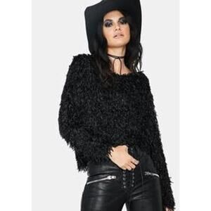 🖤 Black Shaggy Textured Cropped Sweater – Size S
